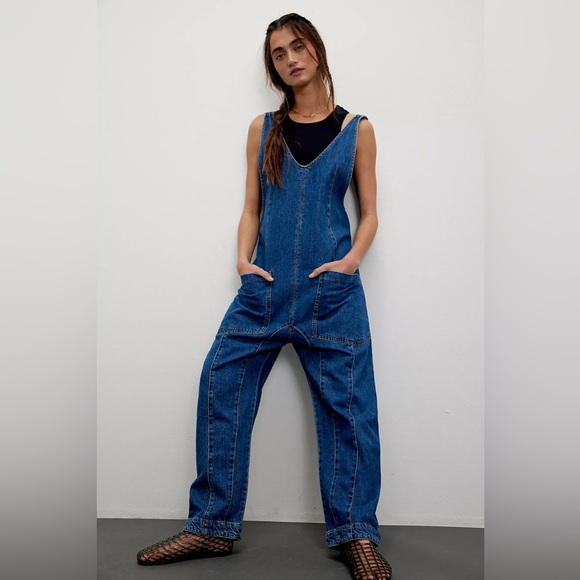 We The Free Denim - Free People We The Free High Roller Jumpsuit XS Slouchy Wide Leg Boho EUC